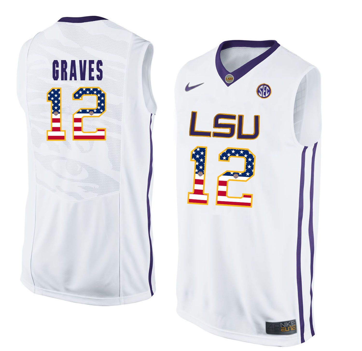 Men LSU Tigers 12 Graves White Flag Customized NCAA Jerseys